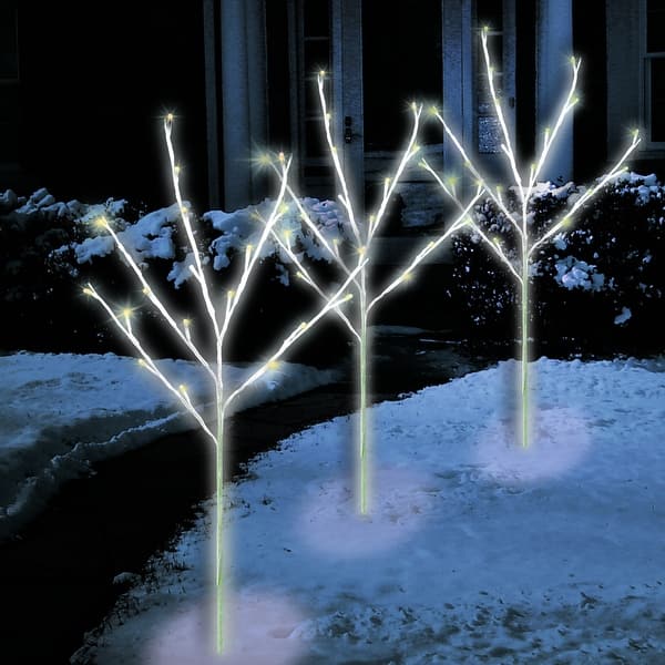 3 LED Twinkling White Twig Tree Pathway Markers 30" Warm White Lights